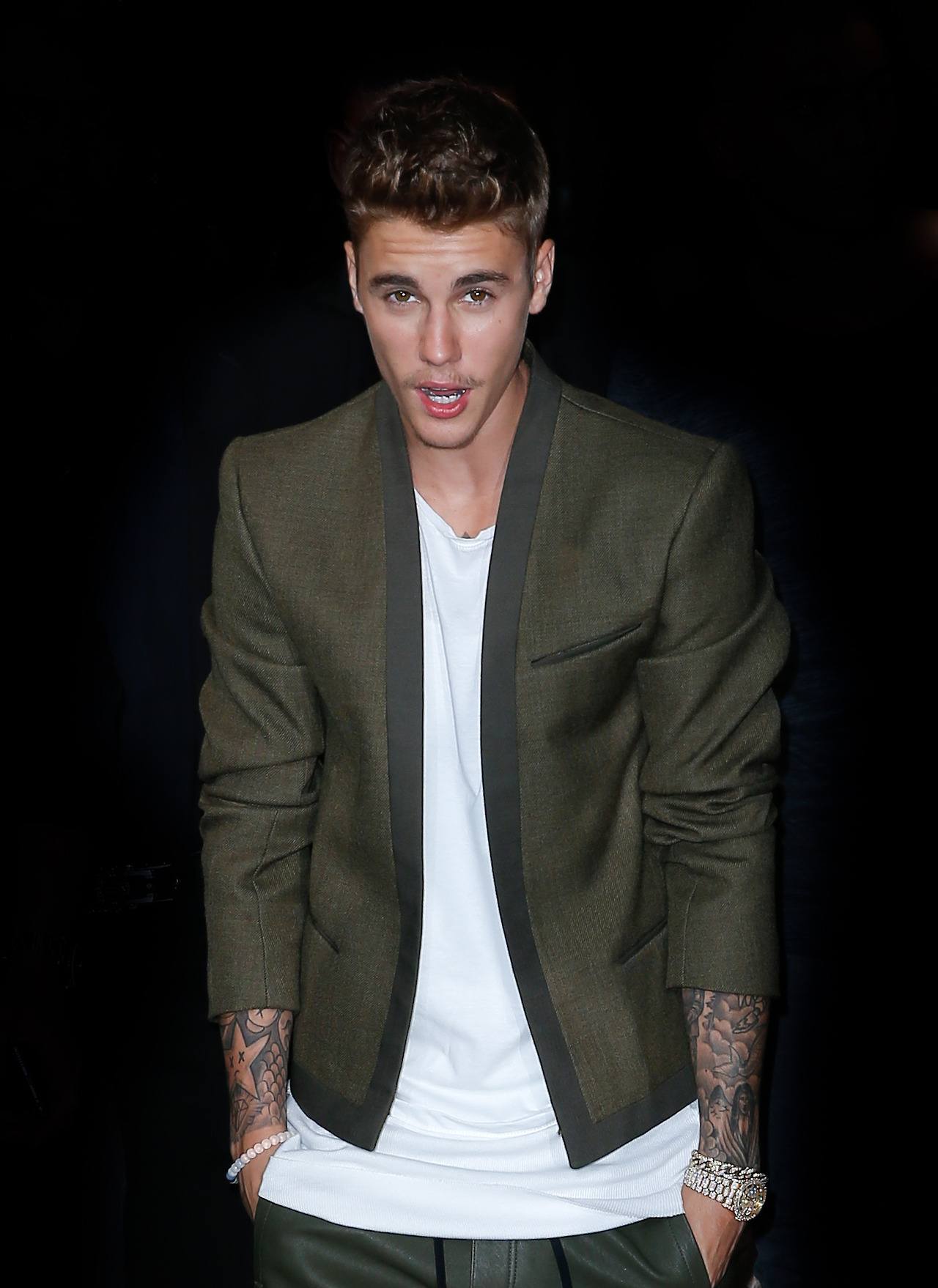 Justin Bieber is seen at the Vogue party in paris